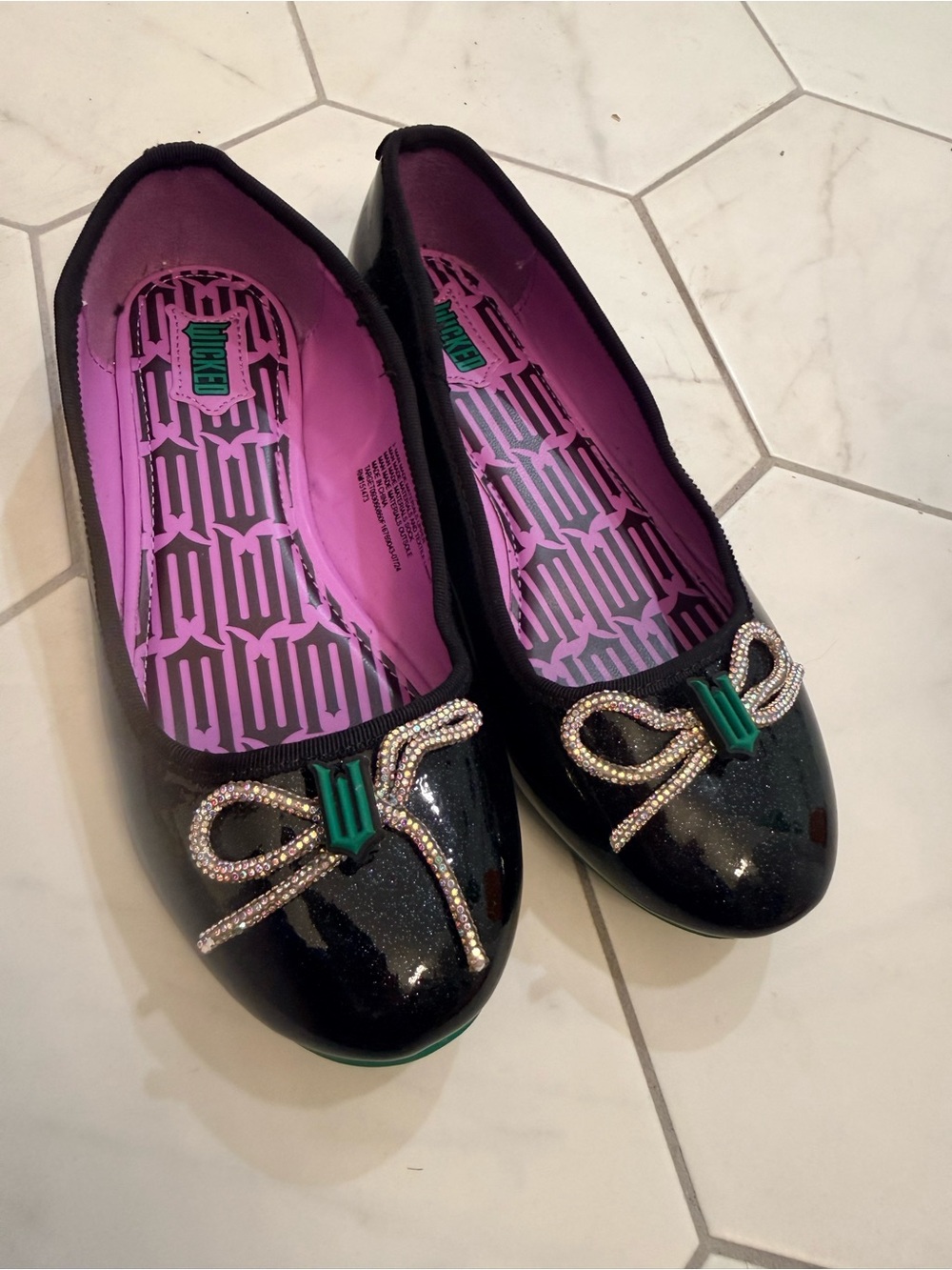 Wicked Kids Black Sparkle Ballet Flats with Pink Lining size 3
